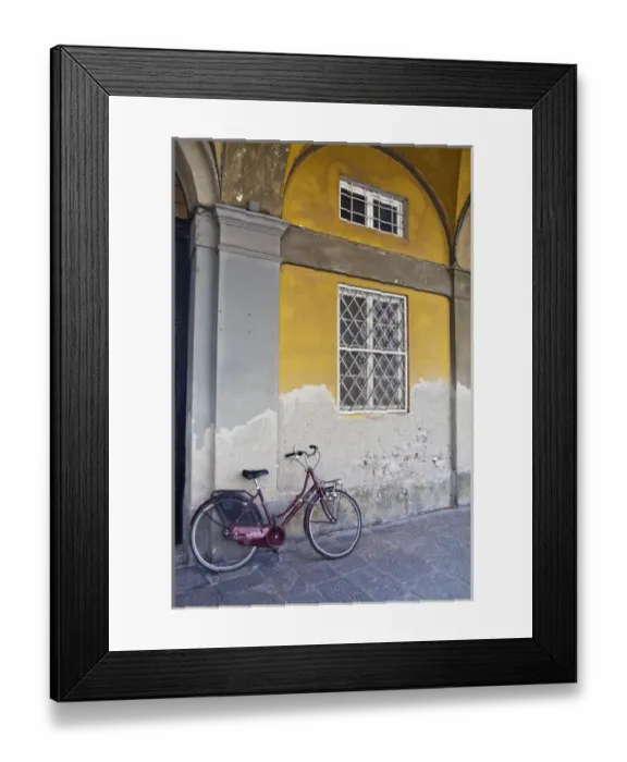 Framed Print : Europe; Italy; Lucca; City Scene of bicycle and Arched Buildings Framed Print : Europe; Italy; Lucca; City Scene of bicycle and Arched Buildings