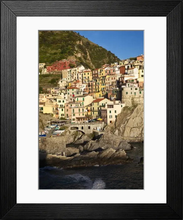 Framed Print : Europe; Italy; Cinque Terre; Manarola; Evening Light on the City Framed Print : Europe; Italy; Cinque Terre; Manarola; Evening Light on the City