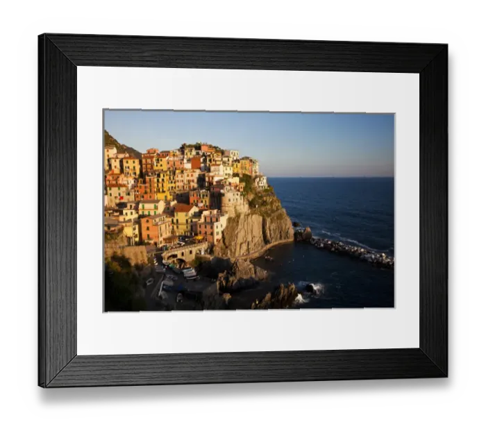 Framed Print : Europe; Italy; Cinque Terre; Manarola; Evening Light on the City Framed Print : Europe; Italy; Cinque Terre; Manarola; Evening Light on the City