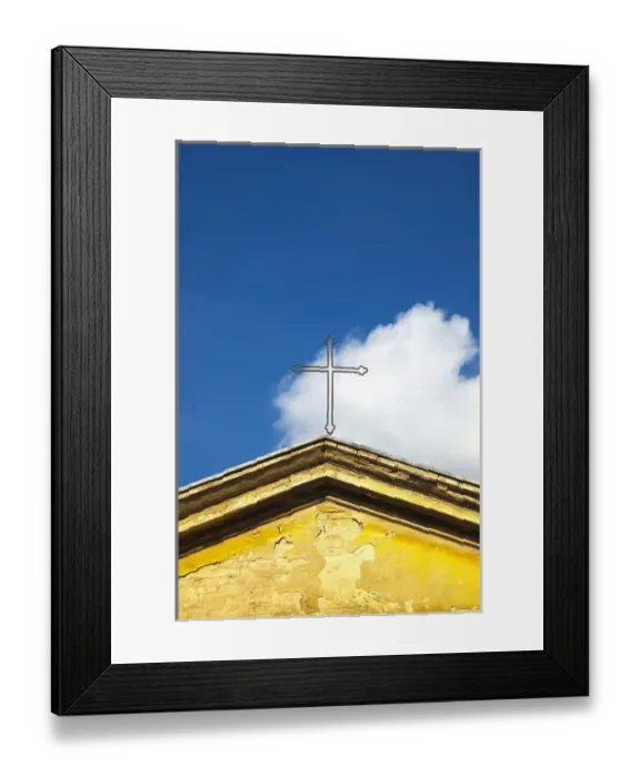 Framed Print : Europe; Italy; Tuscany; Cross on top of Small Back Country Church Framed Print : Europe; Italy; Tuscany; Cross on top of Small Back Country Church