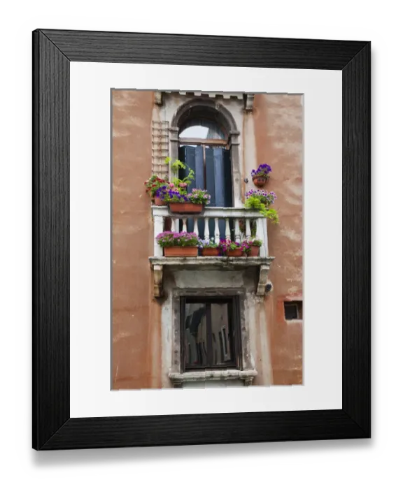 Framed Print : Europe; Italy; Venice; Street Scenes from Venice With Flower Boxes