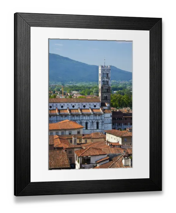 Framed Print : Europe; Italy; Lucca; The Lucca Cathedral Bell Tower Stands Tall in Te City Scene Framed Print : Europe; Italy; Lucca; The Lucca Cathedral Bell Tower Stands Tall in Te City Scene