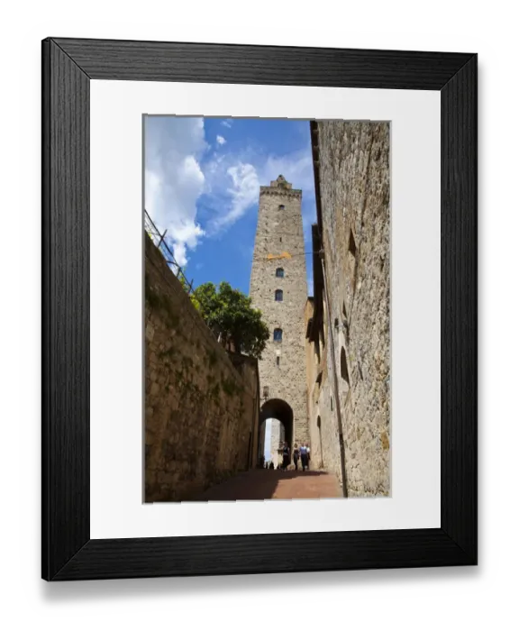 Framed Print : Europe; Italy; Tuscany; San Gimignano; Tourists Walking Along Back Street of City Framed Print : Europe; Italy; Tuscany; San Gimignano; Tourists Walking Along Back Street of City