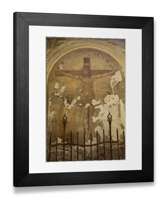 Framed Print : Europe; Italy; Lucca; Weathered Fresco in Lucca Depicting Jesus Crucifixion