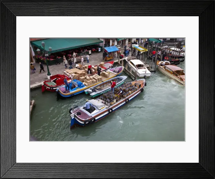 Framed Print : Europe; Italy; Venice; Venice Wine and Goods Delivery Boats on the Grand Canal