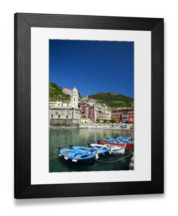 Framed Print : Europe; Italy; Vernazza; City and Church of Santa Margherita d Antiochia of Vernazza