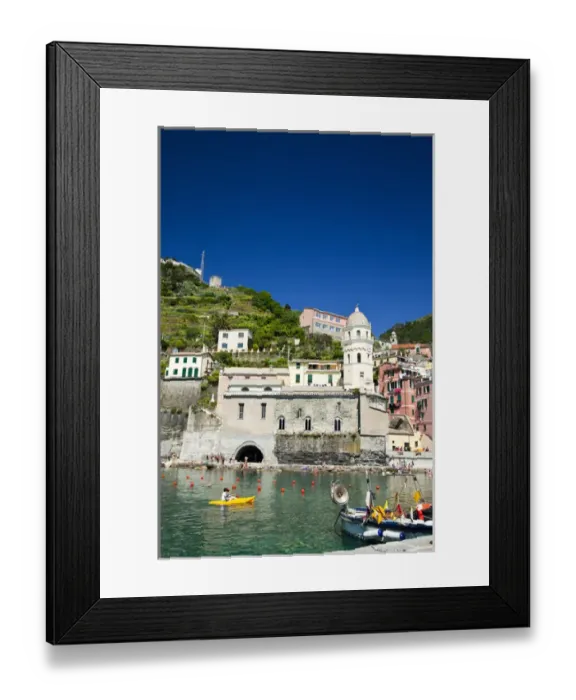 Framed Print : Europe; Italy; Vernazza; City and Church of Santa Margherita d Antiochia of Vernazza Framed Print : Europe; Italy; Vernazza; City and Church of Santa Margherita d Antiochia of Vernazza
