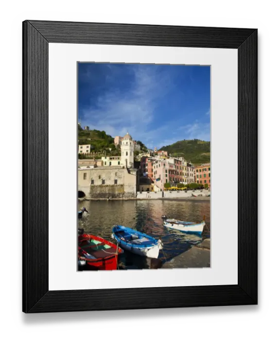 Framed Print : Europe; Italy; Vernazza; City and Church of Santa Margherita d Antiochia of Vernazza