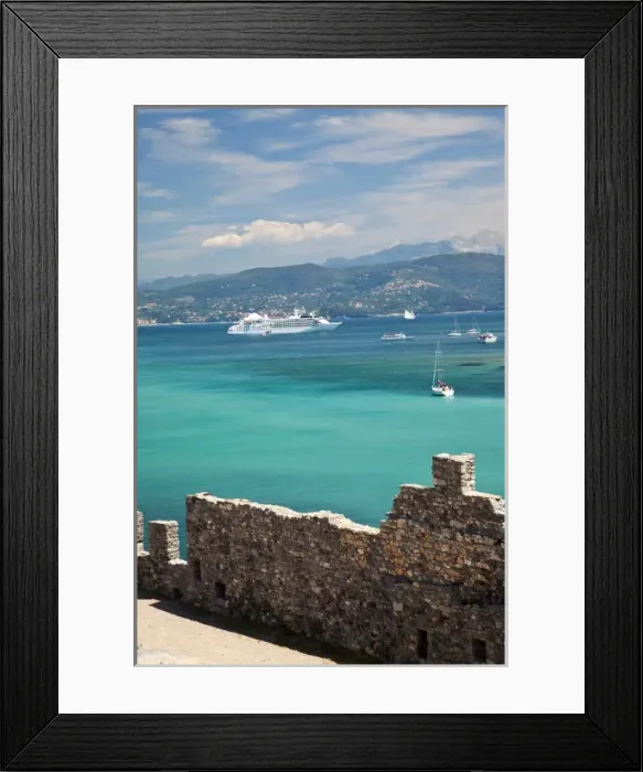 Framed Print : Europe; Italy; La Spezia; Portovenere; Portovenerre Harbor with Cruise Ship at Anchor Framed Print : Europe; Italy; La Spezia; Portovenere; Portovenerre Harbor with Cruise Ship at Anchor