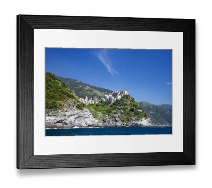 Framed Print : Europe; Italy; Cinque Terre; Corniglia; View of the Hillside town of Corniglia Fron