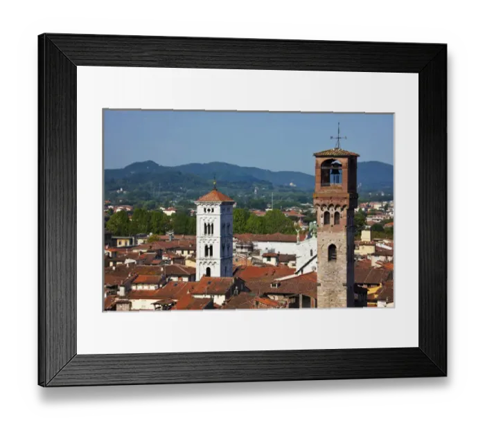 Framed Print : Europe; Italy; Lucca; Guinigi Tower, Torre delle Ore, clock tower, medieval towers Framed Print : Europe; Italy; Lucca; Guinigi Tower, Torre delle Ore, clock tower, medieval towers