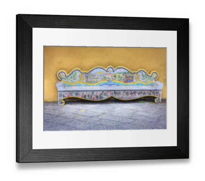 Framed Print : Europe; Italy; Sorrento, Amalfi Coast; Colorful Fancy Bench in The Town of Sorrento Framed Print : Europe; Italy; Sorrento, Amalfi Coast; Colorful Fancy Bench in The Town of Sorrento
