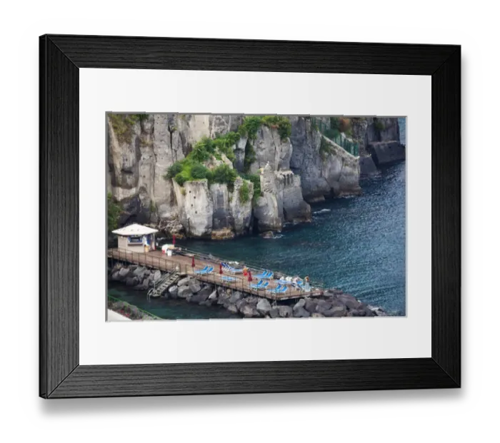 Framed Print : Europe; Italy; Sorrento, Amalfi Coast; Sun Bathing Dock along the Sorrento Water Front
