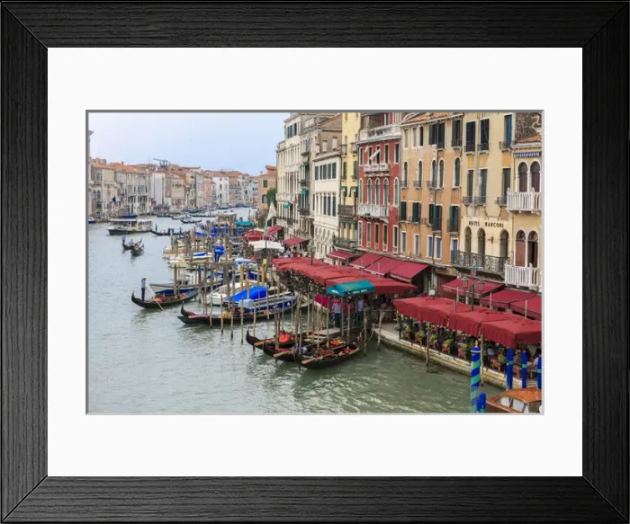 Framed Print : Grand Canal Restaurants and Gondolas. Venice. Italy