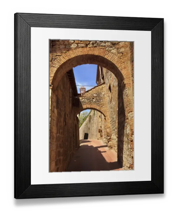 Framed Print : Ancient Stone Arches Street Flowers Medieval Town San Gimignano Tuscany Italy Framed Print : Ancient Stone Arches Street Flowers Medieval Town San Gimignano Tuscany Italy