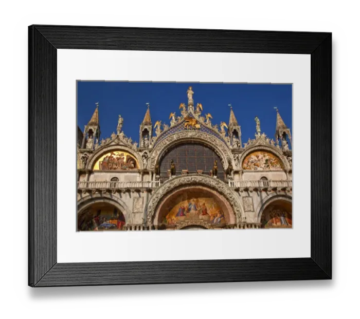 Framed Print : Saint Marks Basilica, Cathedral, Church Statues Mosaics Details Venice Italy Facade