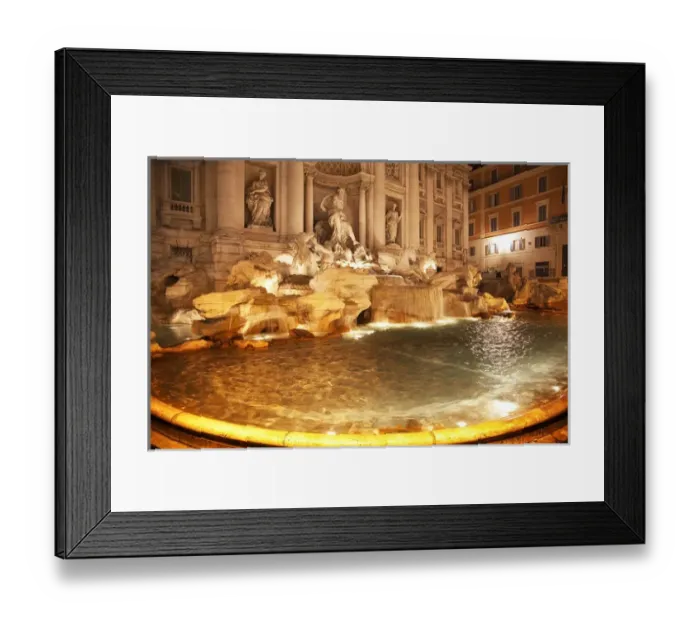 Framed Print : Trevi Fountain, Fontana de Trevi, Close Up, Night, Pool, Neptune Statues, Rome