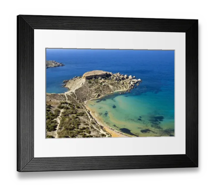 Framed Print : Ghajn Tuffieha Bay, Aerial View, Malta Island, Republic of Malta