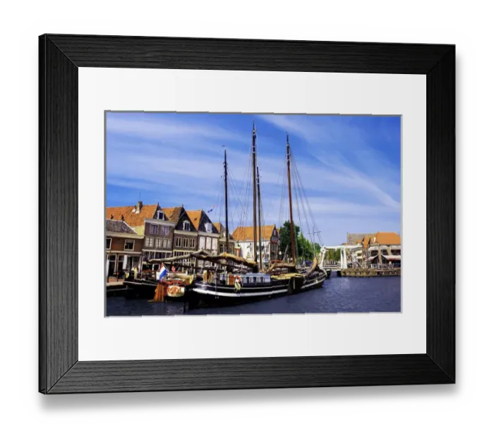 Framed Print : Netherlands, Hoorn, Old wooden sailboats moored along the banks Framed Print : Netherlands, Hoorn, Old wooden sailboats moored along the banks