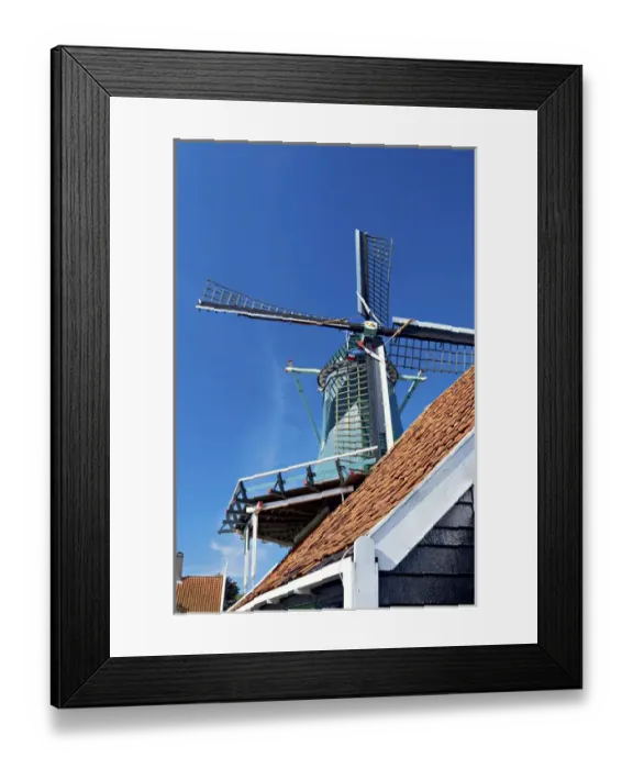 Framed Print : Netherlands, North Holland, Zaanstad, Zaanse Schans, Close up of windmills