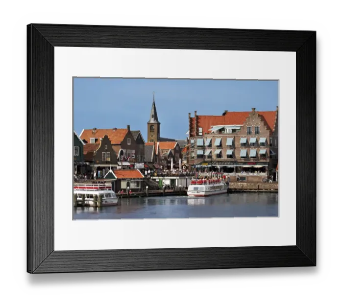Framed Print : Netherlands, Edam-Volendam, View of the harbor, and the Reformed Church Spire in Framed Print : Netherlands, Edam-Volendam, View of the harbor, and the Reformed Church Spire in