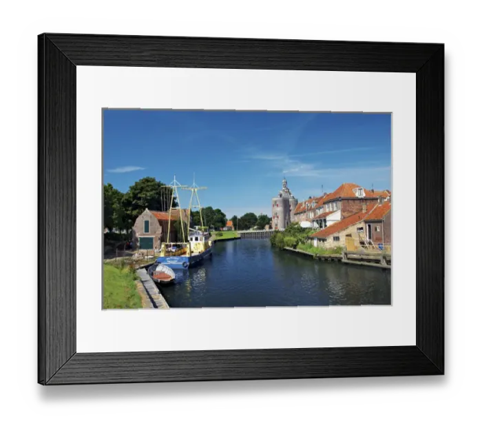 Framed Print : Netherlands, Enkhuizen, Classic Dutch vessels in the canal, Drommedaris Tower in Framed Print : Netherlands, Enkhuizen, Classic Dutch vessels in the canal, Drommedaris Tower in