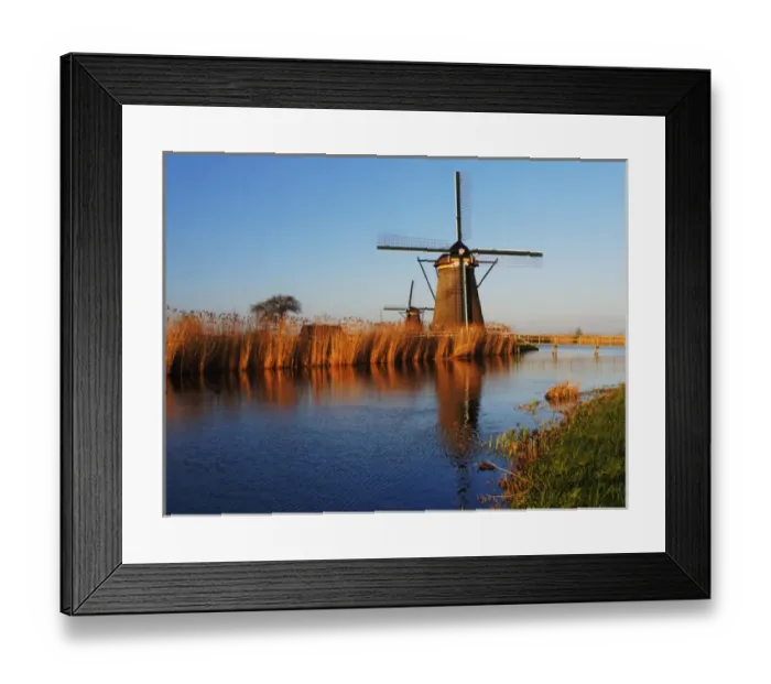 Framed Print : Europe; Netherlands; Kinderdijk; Evening Light along the canal with Windmills Framed Print : Europe; Netherlands; Kinderdijk; Evening Light along the canal with Windmills