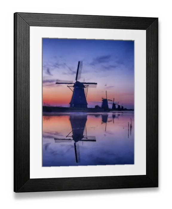 Framed Print : Europe; Netherlands; Kinderdijk; Sunrise along the canal with Windmills Framed Print : Europe; Netherlands; Kinderdijk; Sunrise along the canal with Windmills