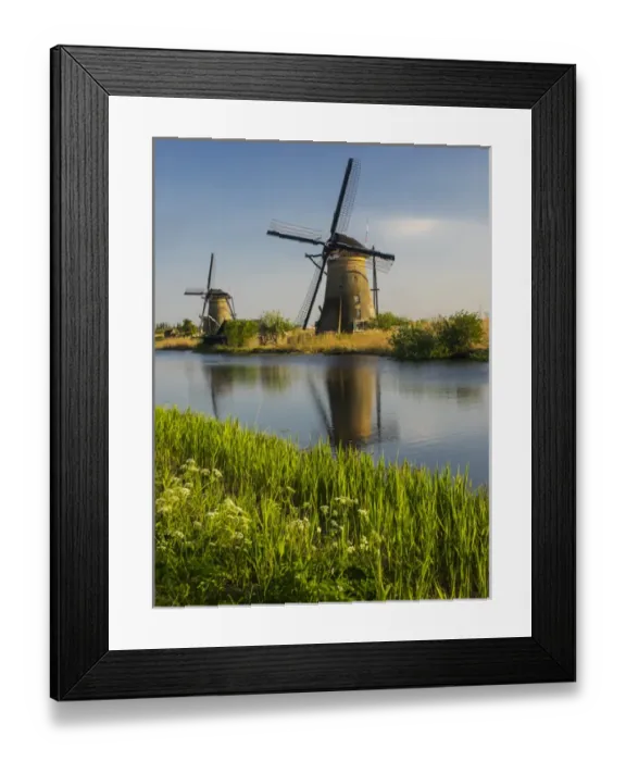 Framed Print : Europe; Netherleands; Kinderdyk; Windmills with evening light along the canals of Kinderdijk Framed Print : Europe; Netherleands; Kinderdyk; Windmills with evening light along the canals of Kinderdijk