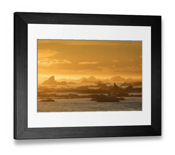 Framed Print : Norway, Svalbard, Nordaustlandet. Silhouette of icebergs backlit at sunset. Credit as Framed Print : Norway, Svalbard, Nordaustlandet. Silhouette of icebergs backlit at sunset. Credit as