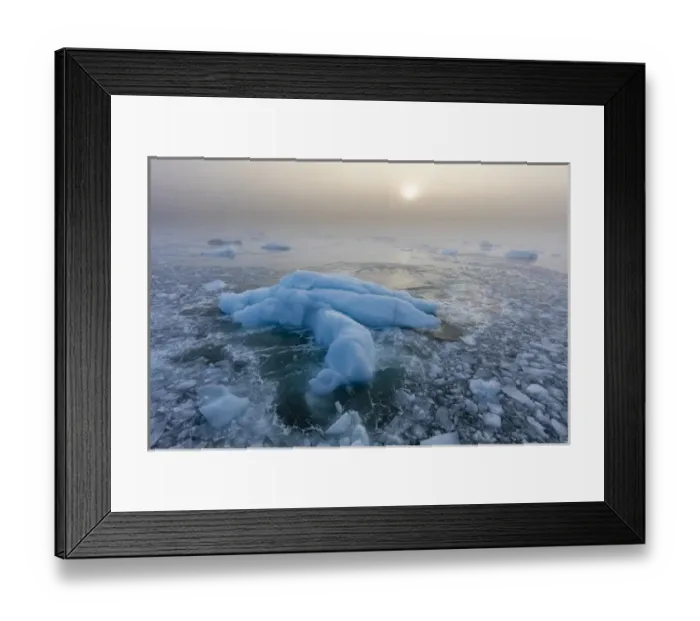 Framed Print : Norway, Svalbard, Nordaustlandet. Ice patterns and fog at sunrise Framed Print : Norway, Svalbard, Nordaustlandet. Ice patterns and fog at sunrise