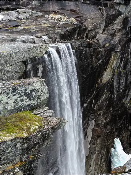 Norway, Nordland. Waterfall at Hellmobotn