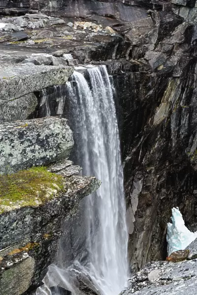 Norway, Nordland. Waterfall at Hellmobotn