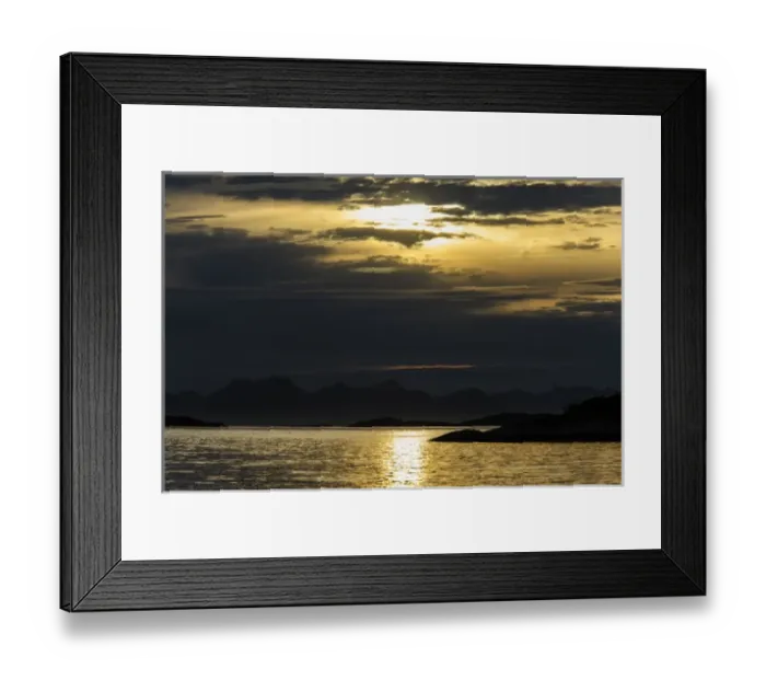 Framed Print : Norway, Nordland. Dramatic evening light over Vestfjorden looking towards Lofoten Framed Print : Norway, Nordland. Dramatic evening light over Vestfjorden looking towards Lofoten