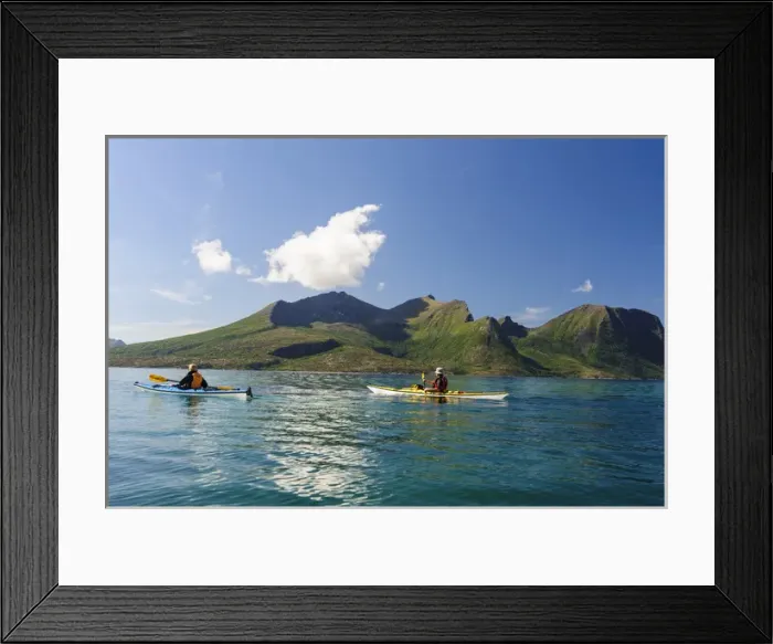 Framed Print : Norway, Nordland. NOLS Instructor Fabio Olivera and Kate Roberts sea kayaking in Framed Print : Norway, Nordland. NOLS Instructor Fabio Olivera and Kate Roberts sea kayaking in