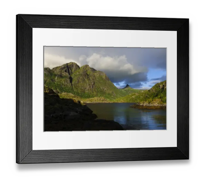 Framed Print : Norway, Nordland. The sheltered cove of Straumhamn