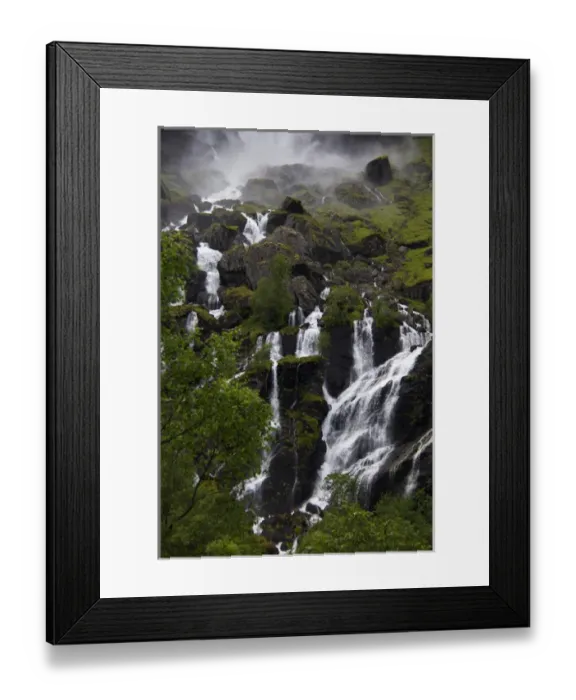Framed Print : Europe, Norway, Flam. Lush waterfall in Flam, Norway Framed Print : Europe, Norway, Flam. Lush waterfall in Flam, Norway