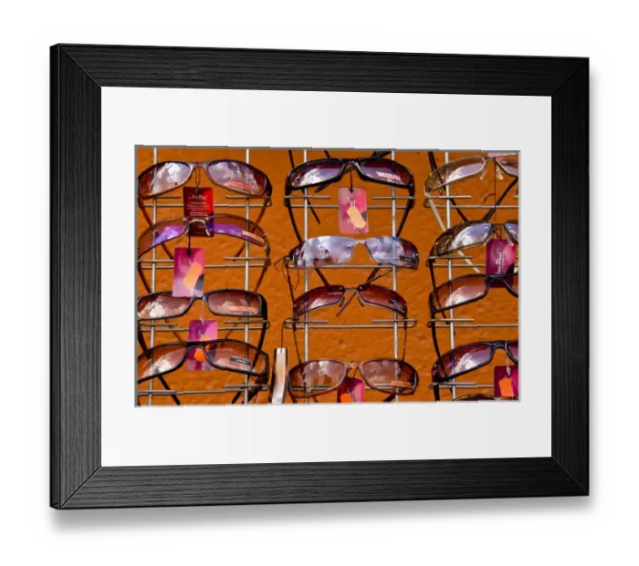 Framed Print : Europe, Poland, Gdansk. Sunglasses on display in shop on River Motlawa waterfront