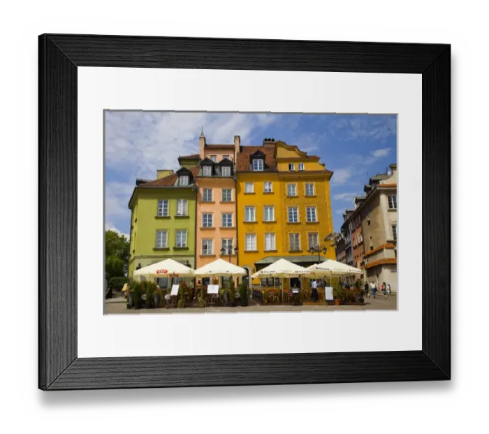 Framed Print : Europe, Poland, Warsaw. Buildings and outdoor dining in plaza Framed Print : Europe, Poland, Warsaw. Buildings and outdoor dining in plaza