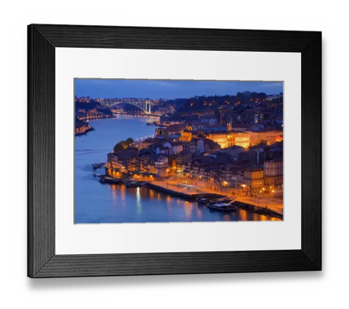Framed Print : Europe, Portugal, Porto. View of city and harbor at night Framed Print : Europe, Portugal, Porto. View of city and harbor at night