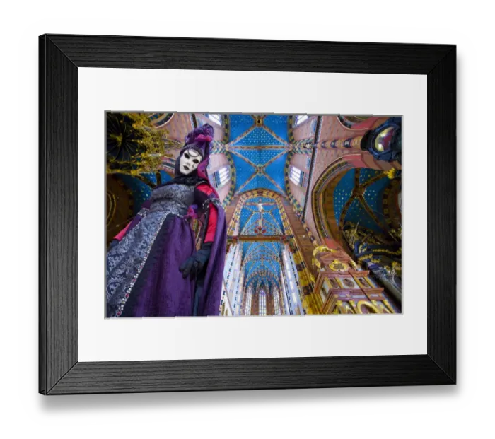 Framed Print : Europe, Italy, Venice. Composite of woman in Carnival costume and interior of Krakow