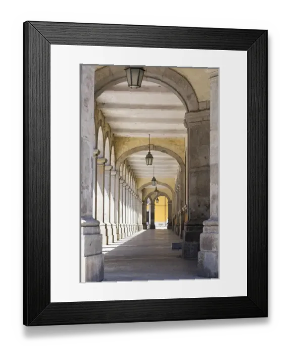 Framed Print : Portugal, Minho Province, Braga. Urban area arched corridor Framed Print : Portugal, Minho Province, Braga. Urban area arched corridor