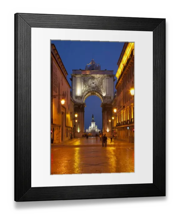 Framed Print : Europe, Portugal, Lisbon. Street scene at night