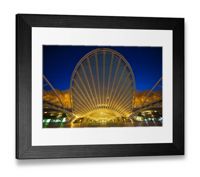 Framed Print : Europe, Portugal, Lisbon. Oriente Train Station lit at night Framed Print : Europe, Portugal, Lisbon. Oriente Train Station lit at night