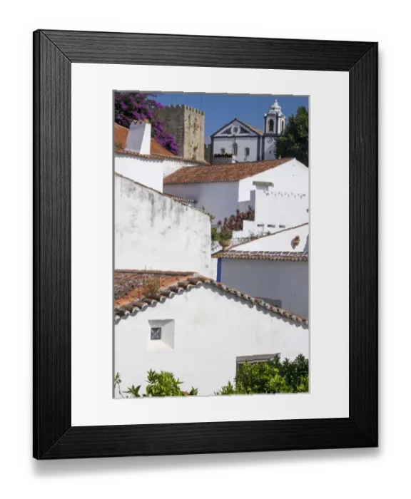 Framed Print : Portugal, Obidos. Ancient, red, terra cotta tiled roof tops, lines. Old windows Framed Print : Portugal, Obidos. Ancient, red, terra cotta tiled roof tops, lines. Old windows