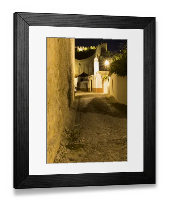 Framed Print : Europe, Portugal, Obidos. Leira District. Narrow alleyways and streets, Cobblestone walkways