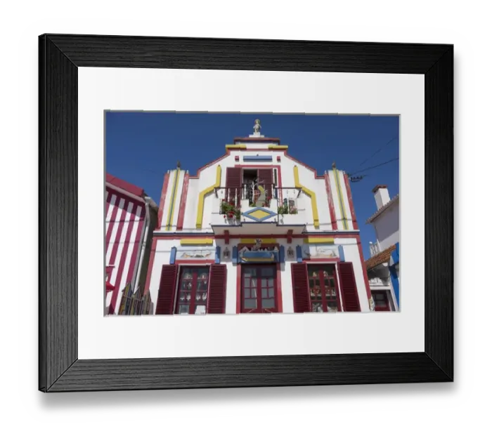Framed Print : Portugal, Costa Nova, seaside, fishermans village with stripped, decorated houses Framed Print : Portugal, Costa Nova, seaside, fishermans village with stripped, decorated houses