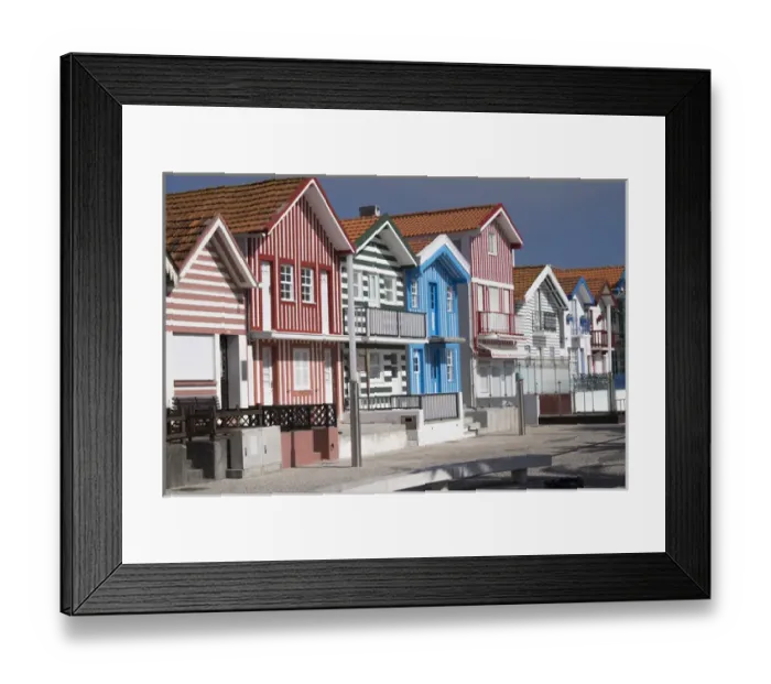 Framed Print : Portugal, Costa Nova, seaside, fishermans village with stripped, decorated houses Framed Print : Portugal, Costa Nova, seaside, fishermans village with stripped, decorated houses
