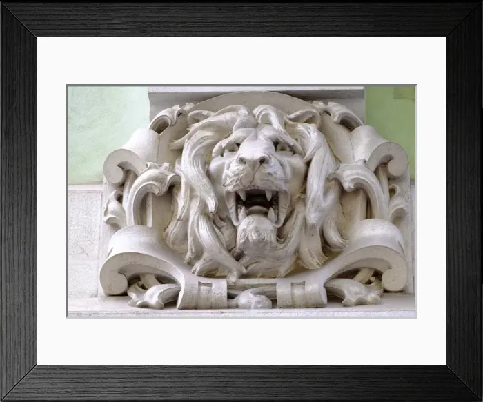 Framed Print : Portugal, Lisbon. Pombaline district, stone faces and animal heads adorn pastel colored Framed Print : Portugal, Lisbon. Pombaline district, stone faces and animal heads adorn pastel colored