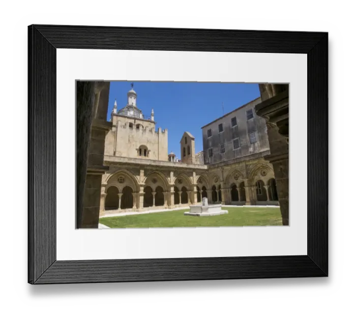 Framed Print : Portugal, Coimbra. Old Cathedral cloister. Archways, walking paths, courtyard Framed Print : Portugal, Coimbra. Old Cathedral cloister. Archways, walking paths, courtyard